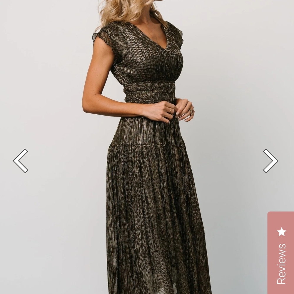Baltic Born Metallic Bronze Pleated Midi Dress - Picture 3 of 6